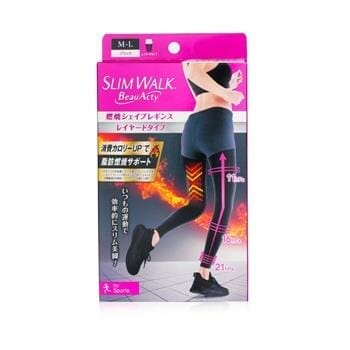 OJAM Online Shopping - SlimWalk Compression Leggings with Taping Function for Sports - #Black (Size: M-L) 1pair Health