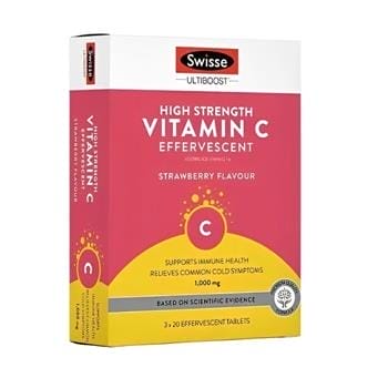 OJAM Online Shopping - Swisse Vitamin C Effervescent Strawberry Flavor - 60 Tablets 60pcs/box Supplements