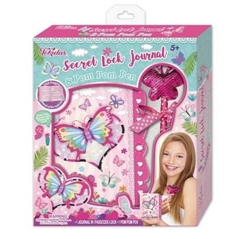 OJAM Online Shopping - Tokidas Secret Lock Journal & Pom Pom Pen Set - Butterfly 21x24x4cm Toys