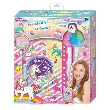 OJAM Online Shopping - Tokidas Secret Lock Journal & Pom Pom Pen Set - Unicorn 21x24x4cm Toys