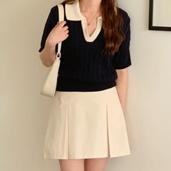 OJAM Online Shopping - Trendywhere Contrast Collar Twist Short Sleeve Knitwear Free (XS-M) Luxury