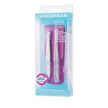 OJAM Online Shopping - Tweezerman Petite Tweeze Set: Slant Tweezer + Point Tweezer - (With Pink Case) 2pcs Make Up