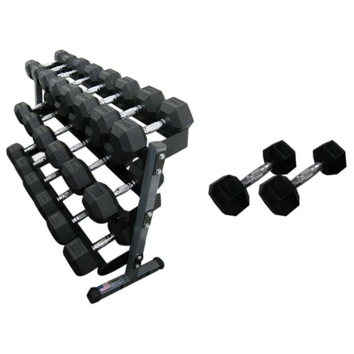 OJAM Gym and Fitness - 1-20kg Rubber Hex Dumbbell & 3 Tier Rack Package