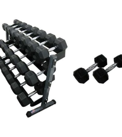 OJAM Gym and Fitness - 1-20kg Rubber Hex Dumbbell & 3 Tier Rack Package