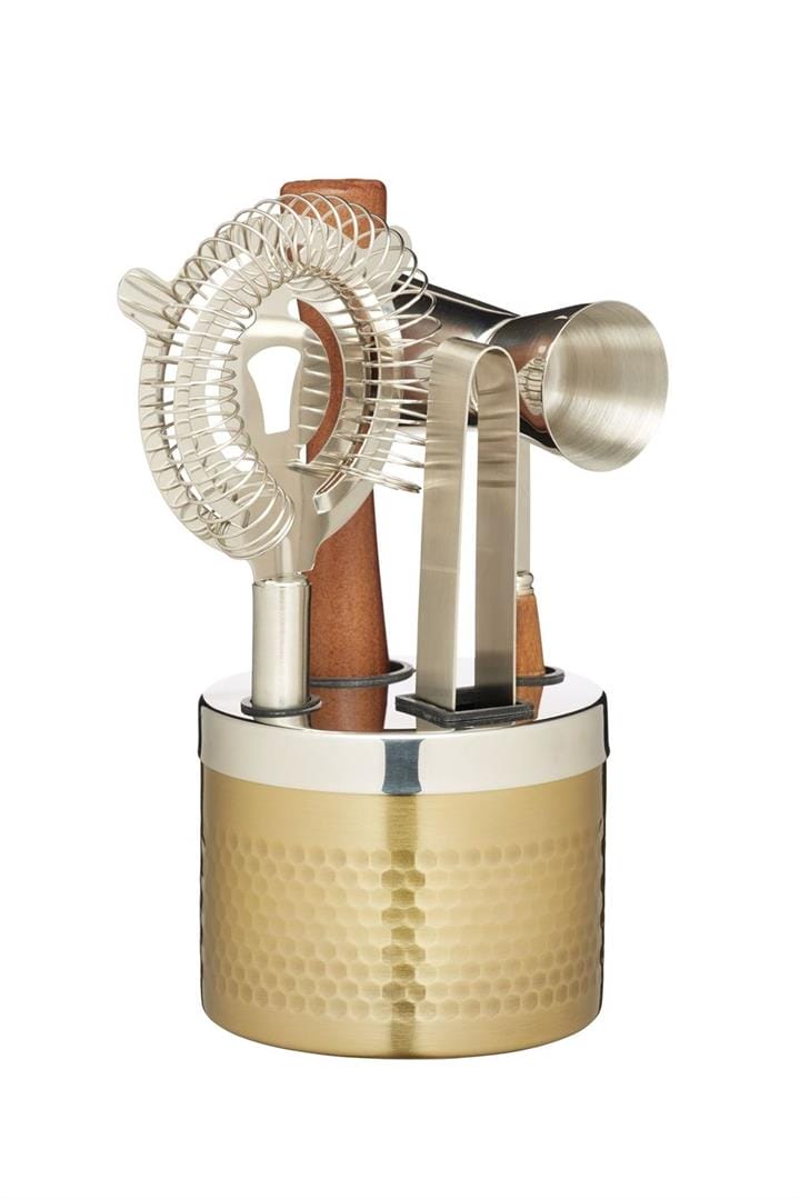 OJAM Online Shopping - BarCraft Five Piece Hammered Brass Finish Cocktail Tool Set