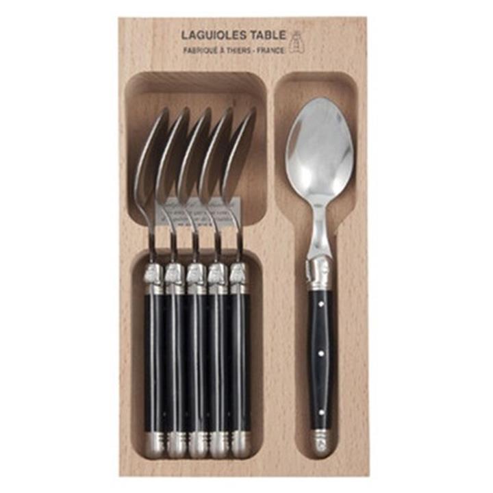 OJAM Online Shopping - Laguiole  Andre Verdier Debutant 6 piece Dessert Spoon Set in wooden box Black