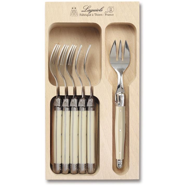 OJAM Online Shopping - Laguiole  Andre Verdier Debutant 6 piece cake fork Set in wooden box Ivory