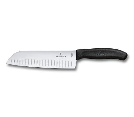 OJAM Online Shopping - Victorinox Santoku Knife 17cm Fluted Wide Blade Classic Black Blister