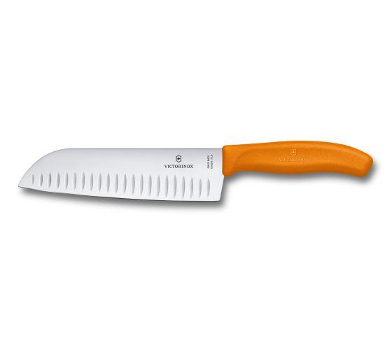 OJAM Online Shopping - Victorinox Santoku Knife 17cm Fluted Wide Blade Classic Orange Blister