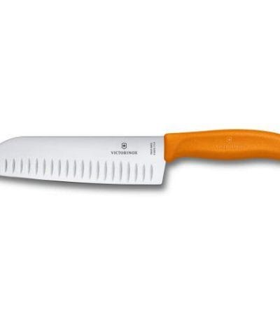 OJAM Online Shopping - Victorinox Santoku Knife 17cm Fluted Wide Blade Classic Orange Blister