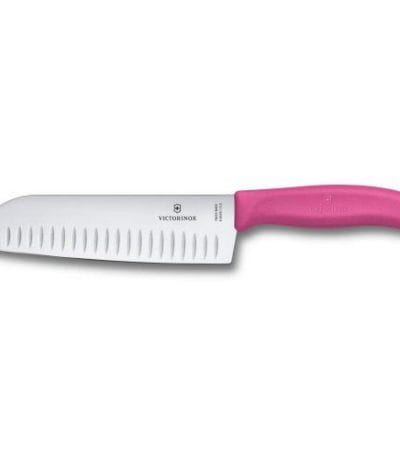 OJAM Online Shopping - Victorinox Santoku Knife 17cm Fluted Wide Blade Classic Pink Blister