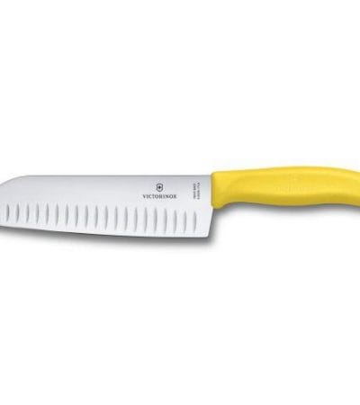 OJAM Online Shopping - Victorinox Santoku Knife 17cm Fluted Wide Blade Classic Yellow Blister