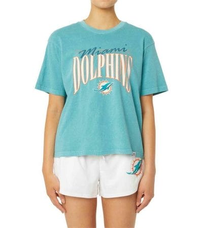 OJAM - Pivot - Majestic Nfl Miami Dolphins Vintage Arch Boxy T-Shirt Size XS Womens
